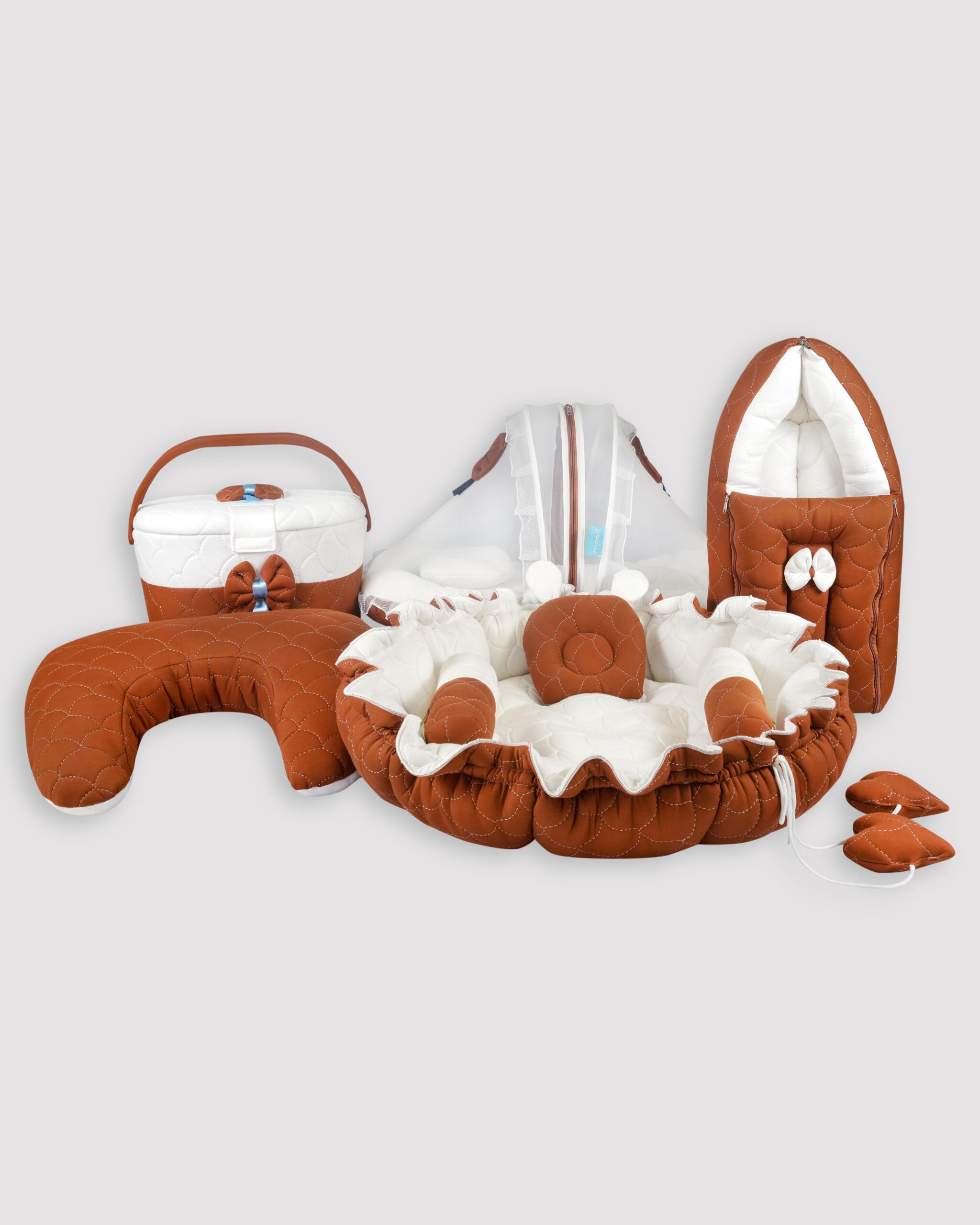 Carry Bag Full Set - Coffee Brown & White