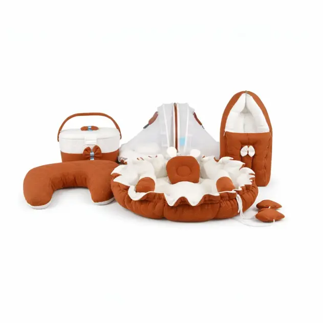 brown cozy new born baby bedding set.