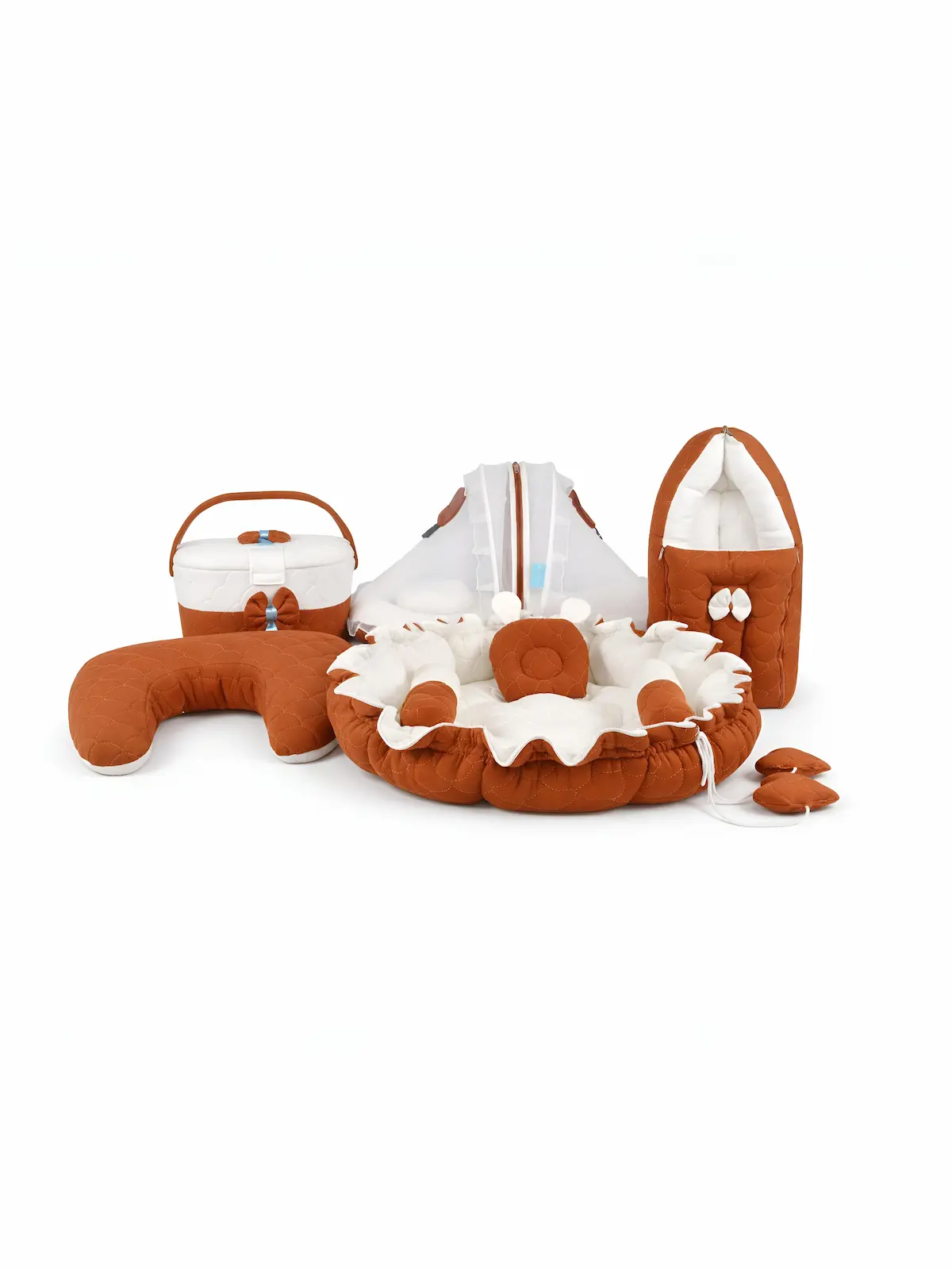 brown cozy new born baby bedding set.