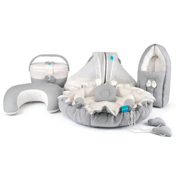 gray baby bedding set.