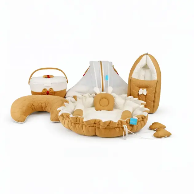 tan new born bedding set.